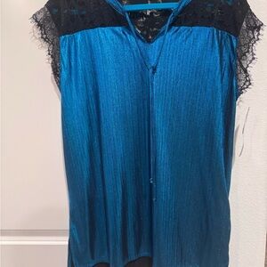LuLaRoe Elegant Blue Lace Trim Grace Women's Top Size L